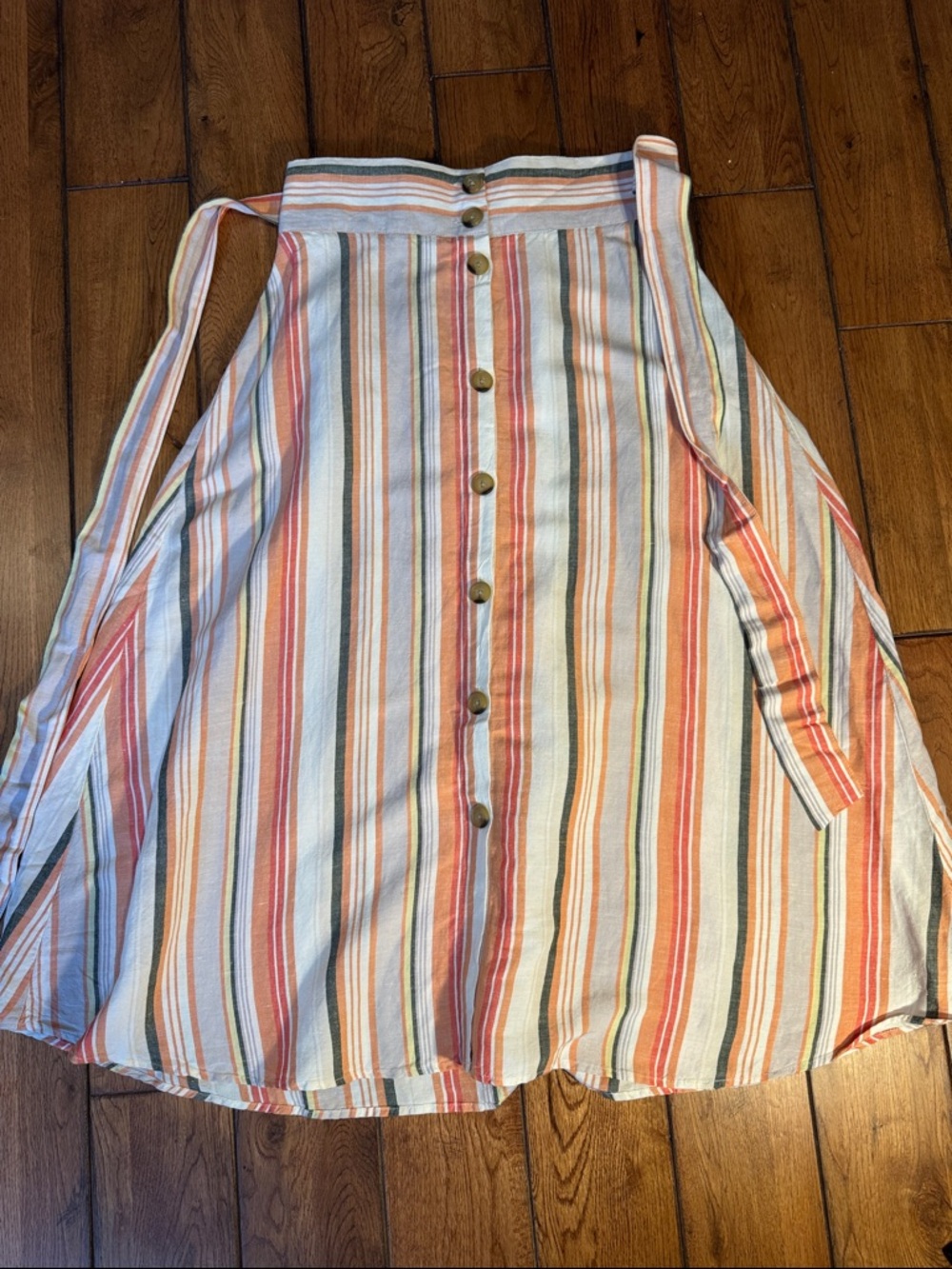 a new day White Multicolor Striped Button-Front A-Line Skirt with Tie sz. M